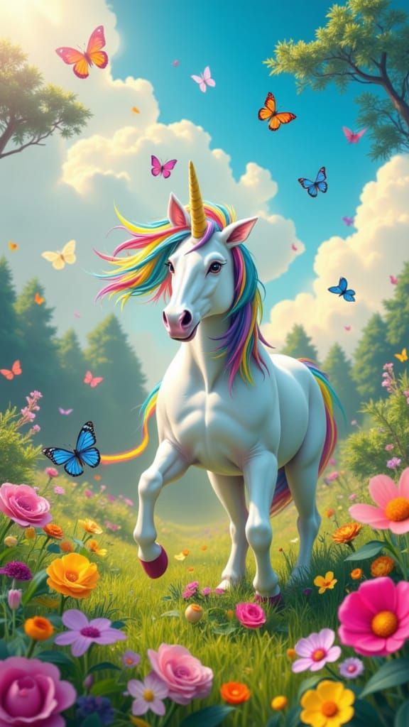 Unicorn and Butterflies in Fantasy Land