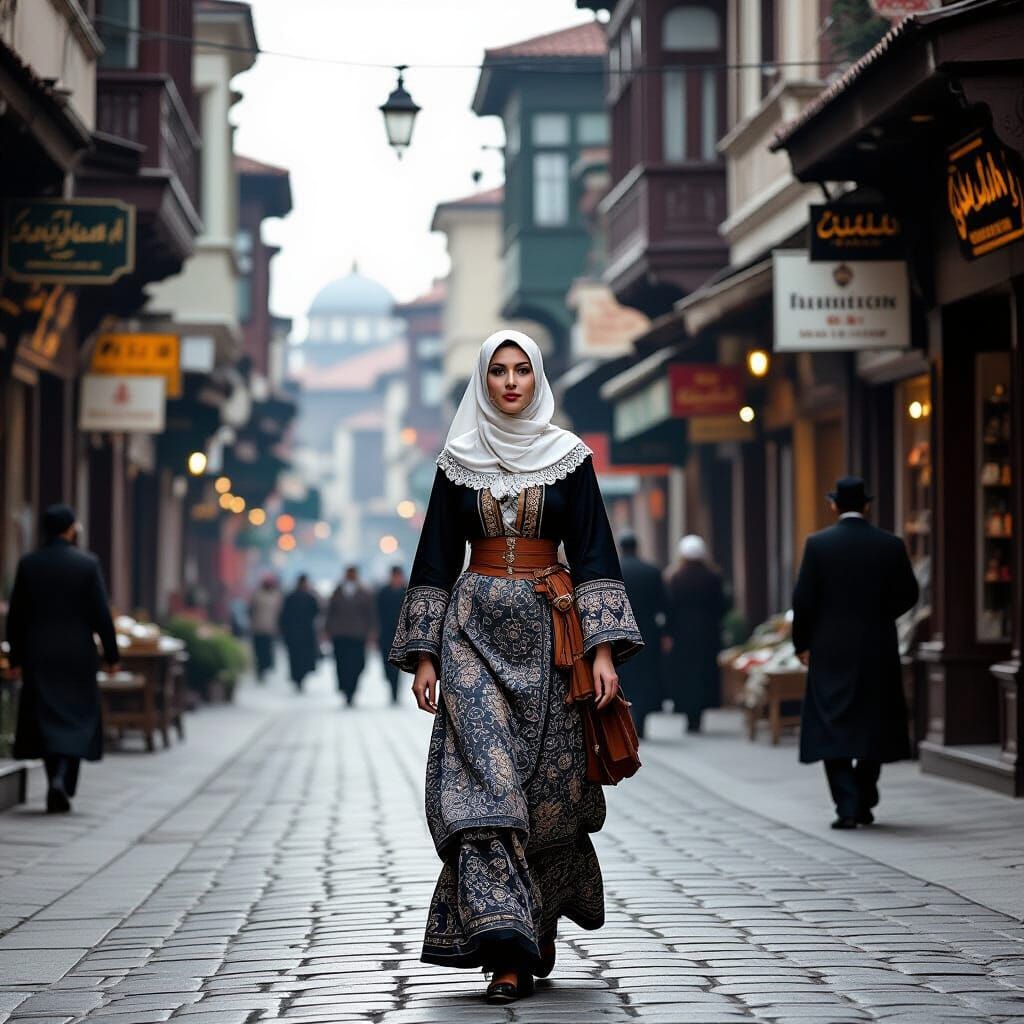 Woman in Ottoman Attire, Istanbul 1923, Black and White