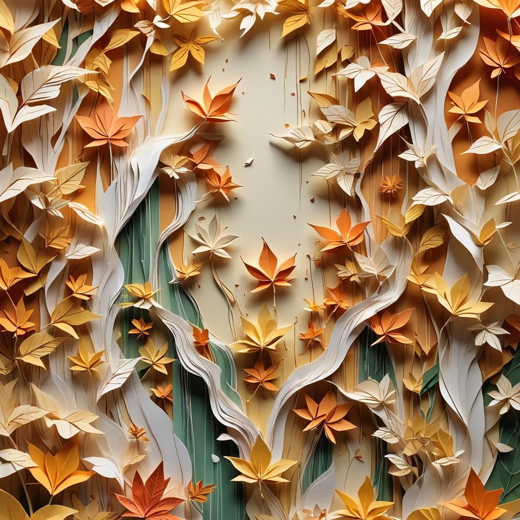 Serene Origami Autumn Leaves in Soft Focus