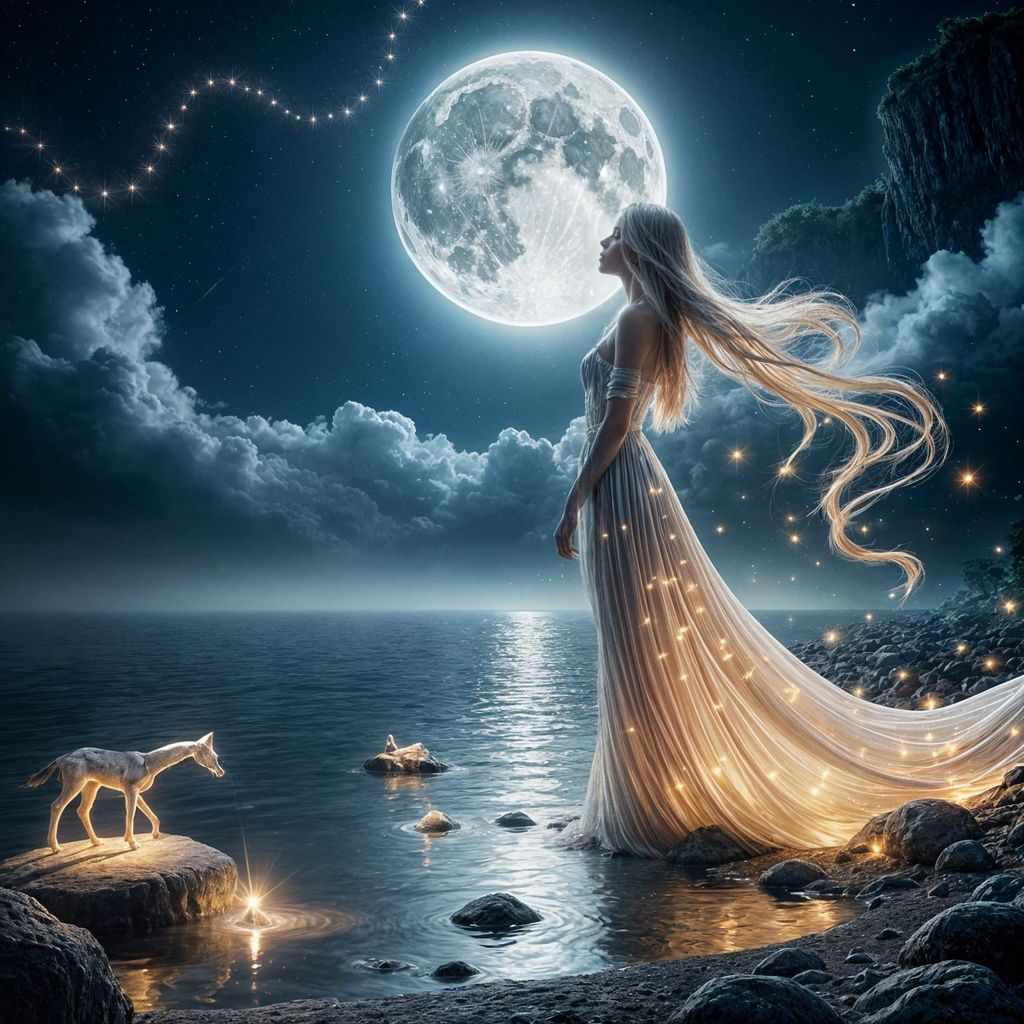 Luminous Waterfalls Dance Under Full Moonlight