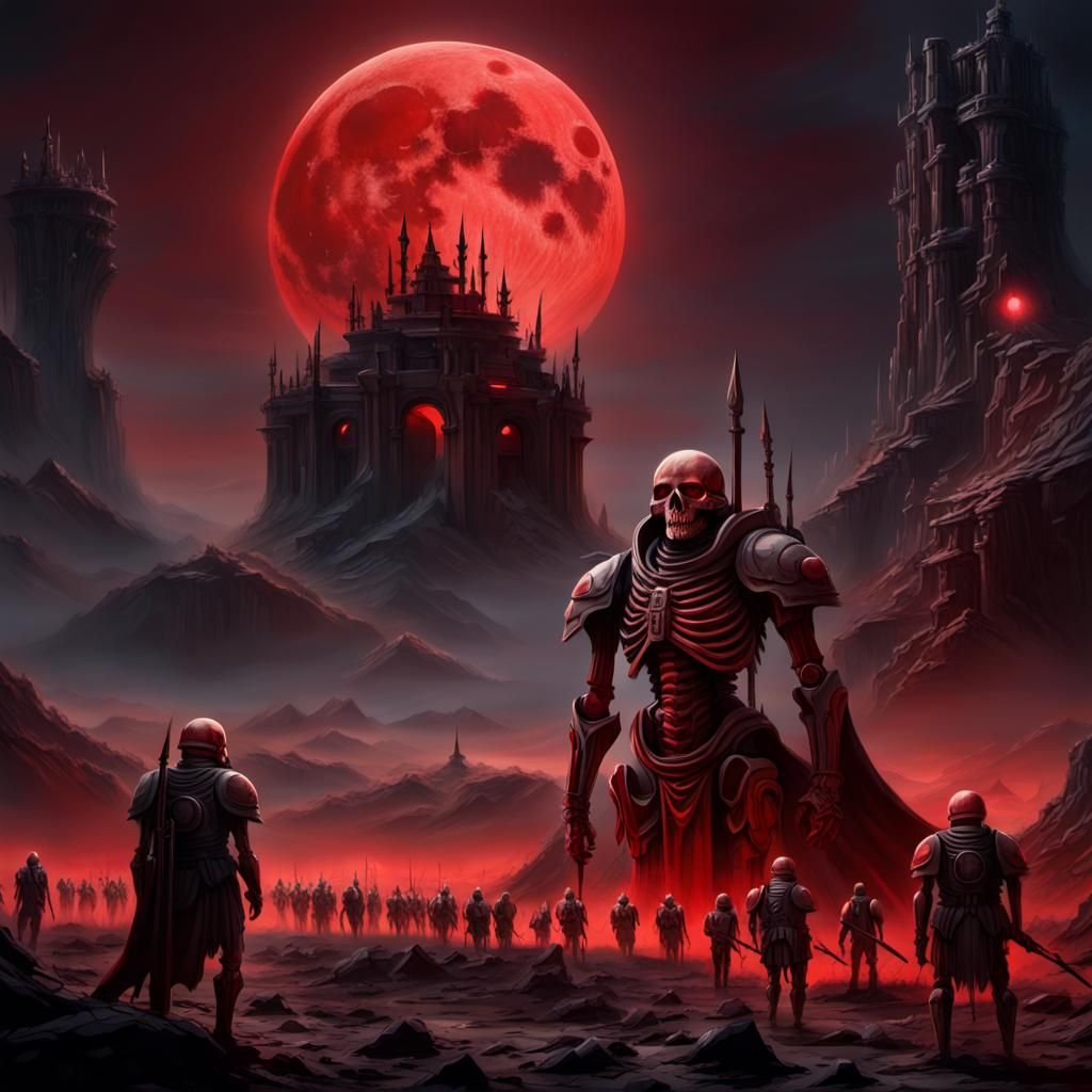 Skeletal Army Under the Red Moon: Digital Matte Painting