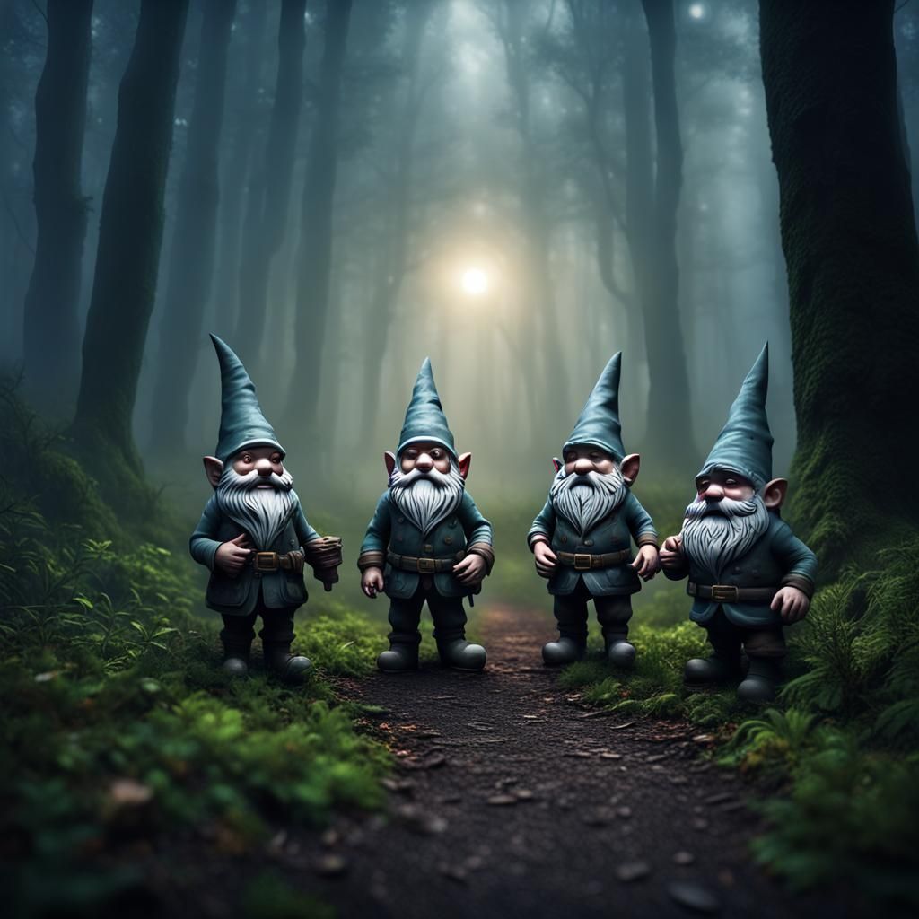 Night Forest Path with Creepy Gnomes