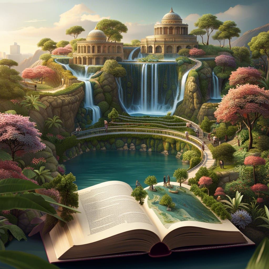 Miniature Babylon Garden Growing from Open Book