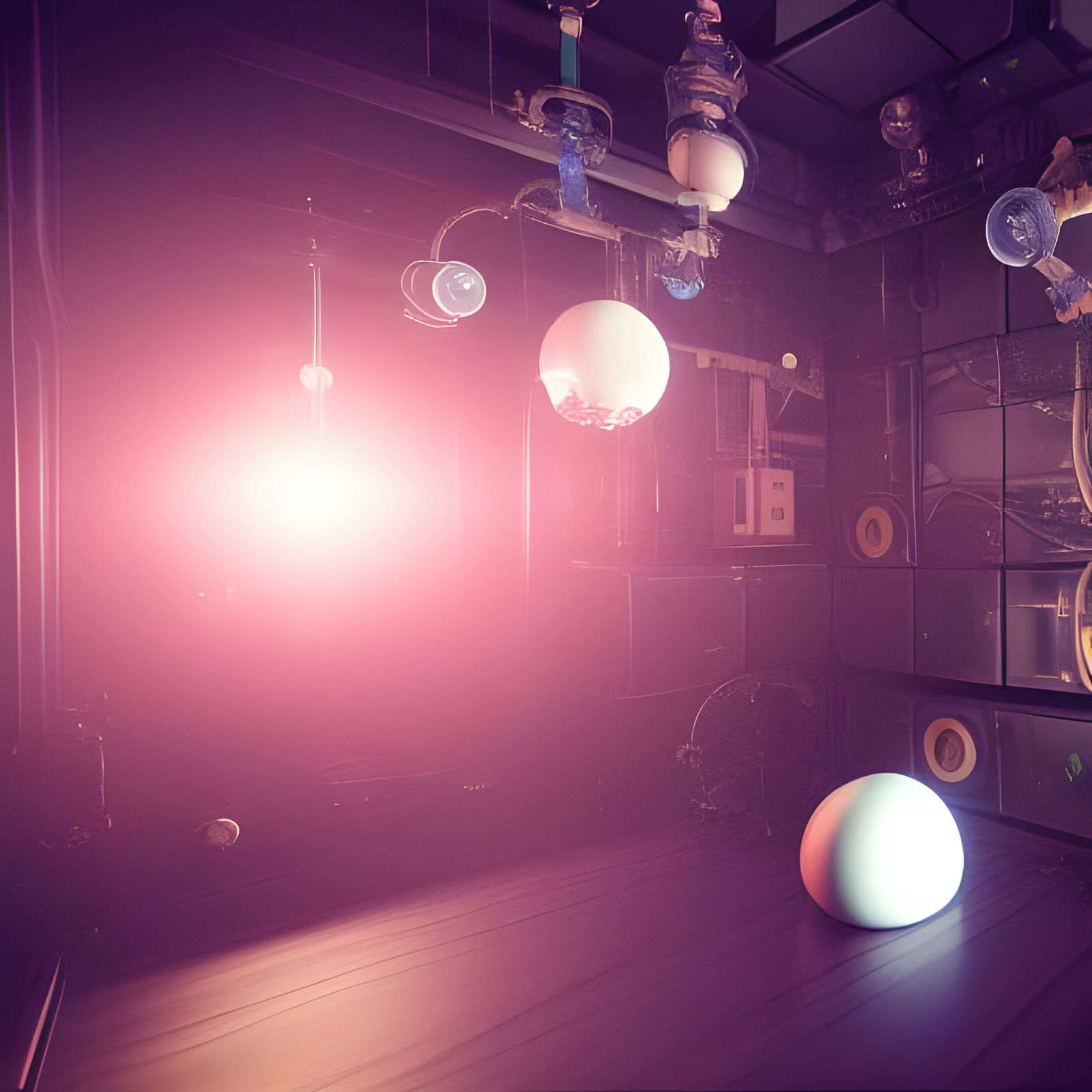 Victorian Scientist in Dieselpunk Laboratory with Floating O...