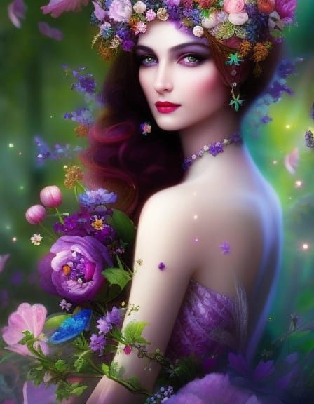 Country Princess in Fairy Garden, Hyperdetailed Digital Pain...