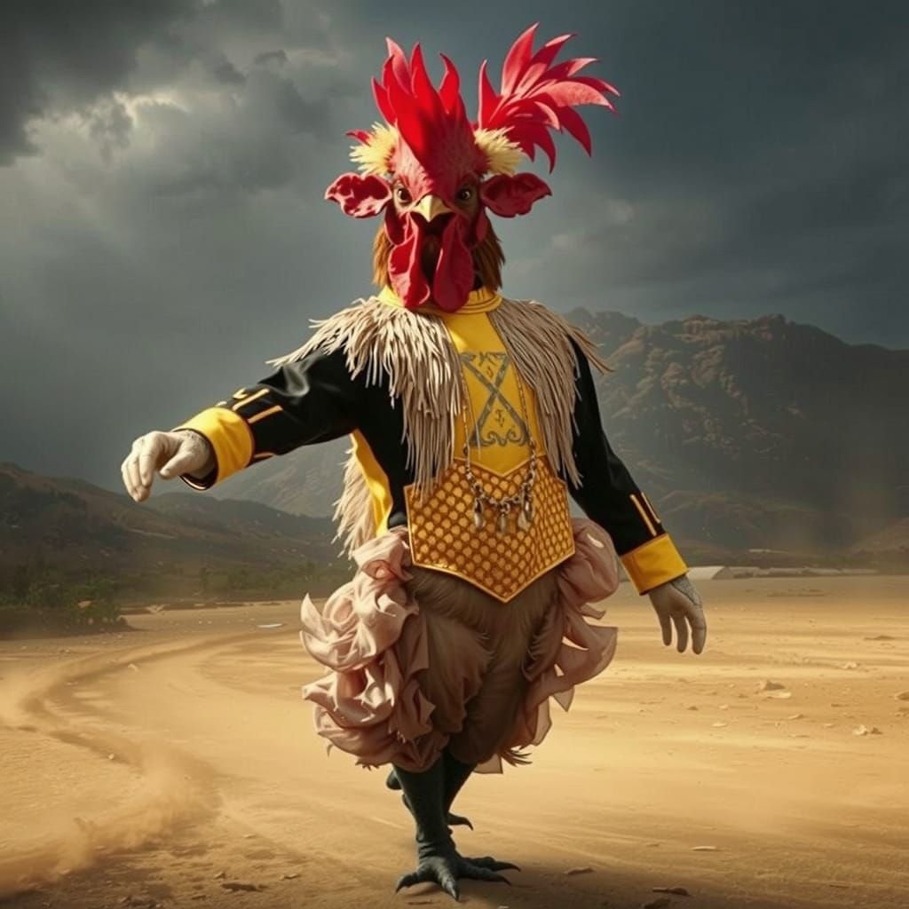 Dancing Man in Rooster Suit: Digital Painting