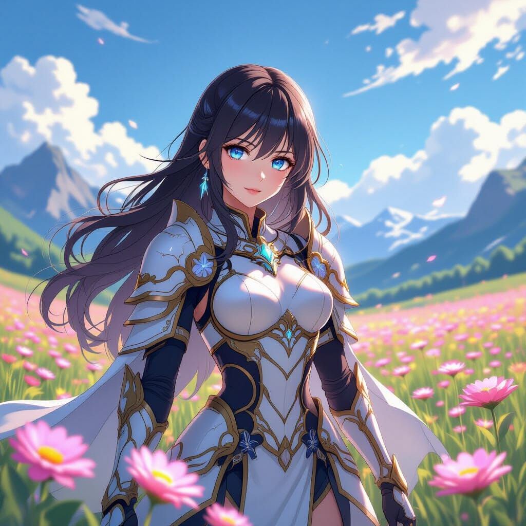 Anime Woman in Glowing Field, Studio Trigger Style