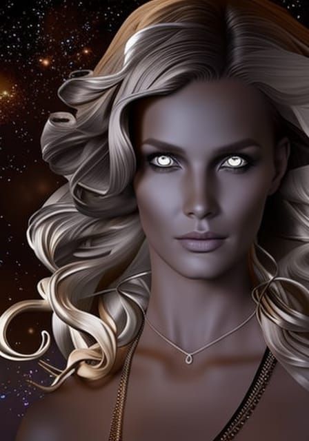 Blonde Explorer in Alien Tree City, Digital Art