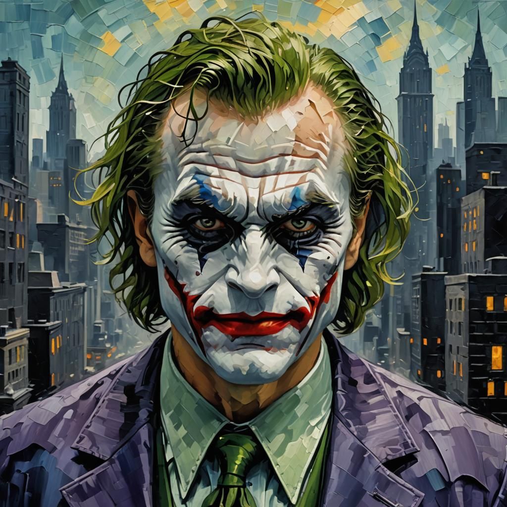 The Joker Portrait in Impasto Art Style