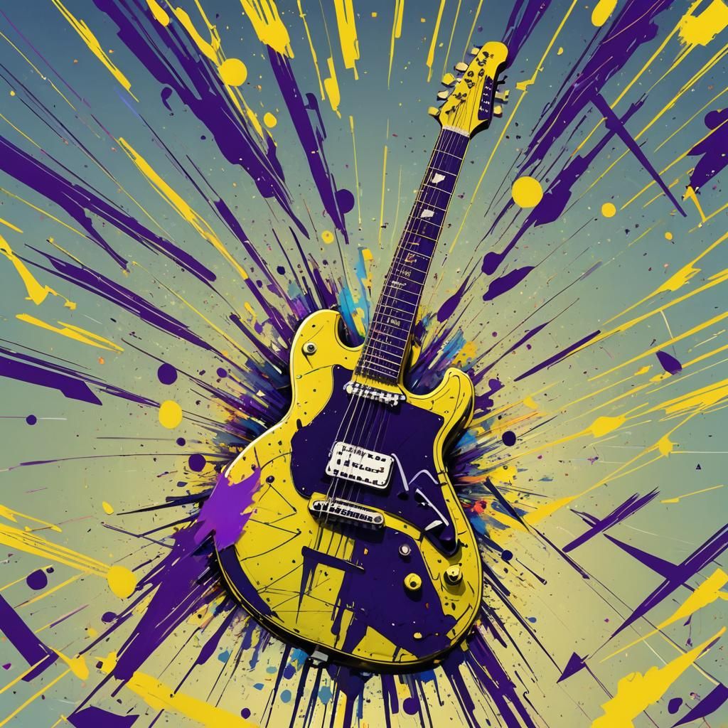 Electric Guitar Flies in Geometric Bauhaus Style