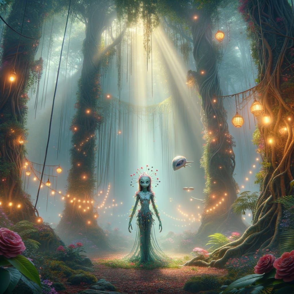 Alien Girl in Blind Forest: Storybook Illustration