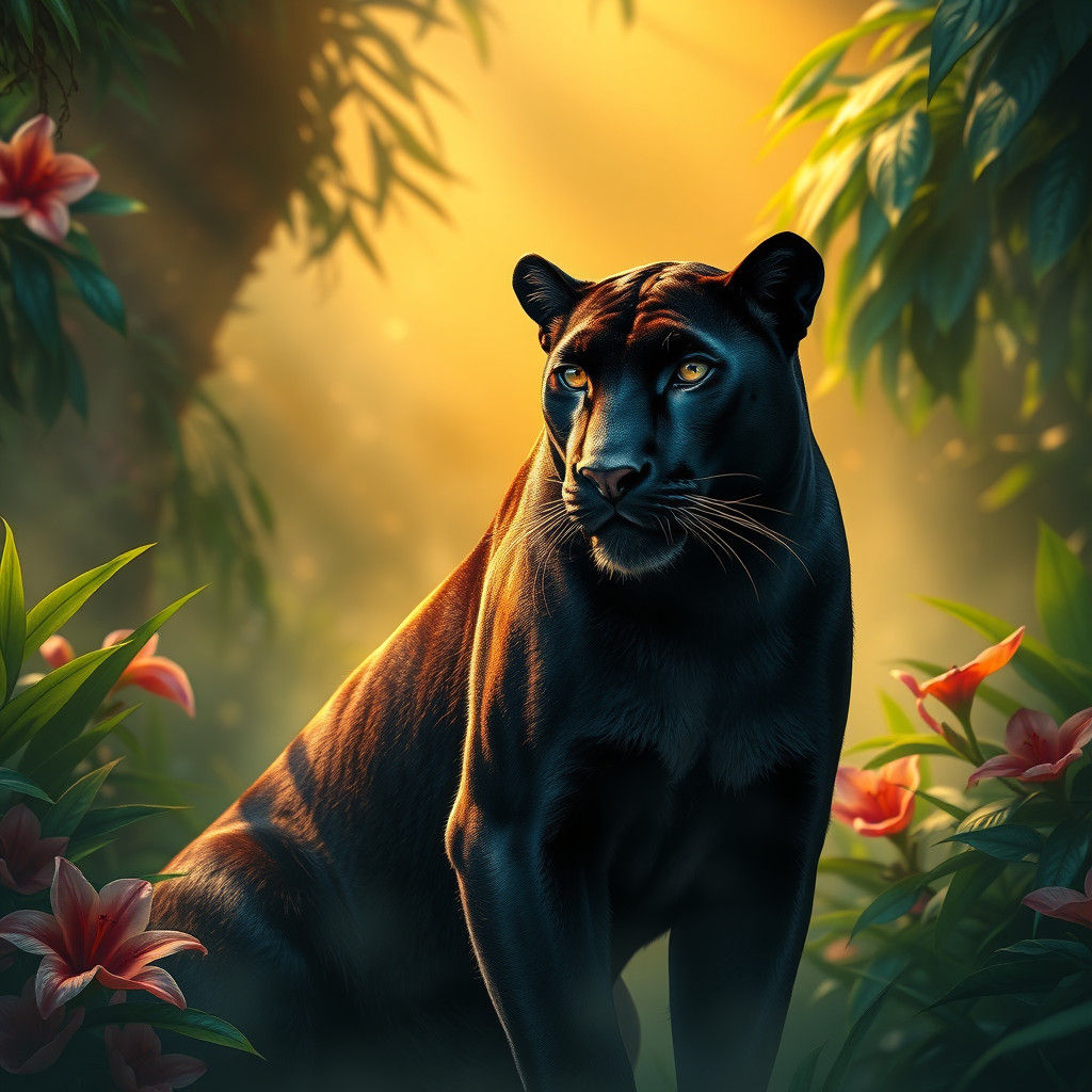 Majestic Black Panther in Mystical Jungle