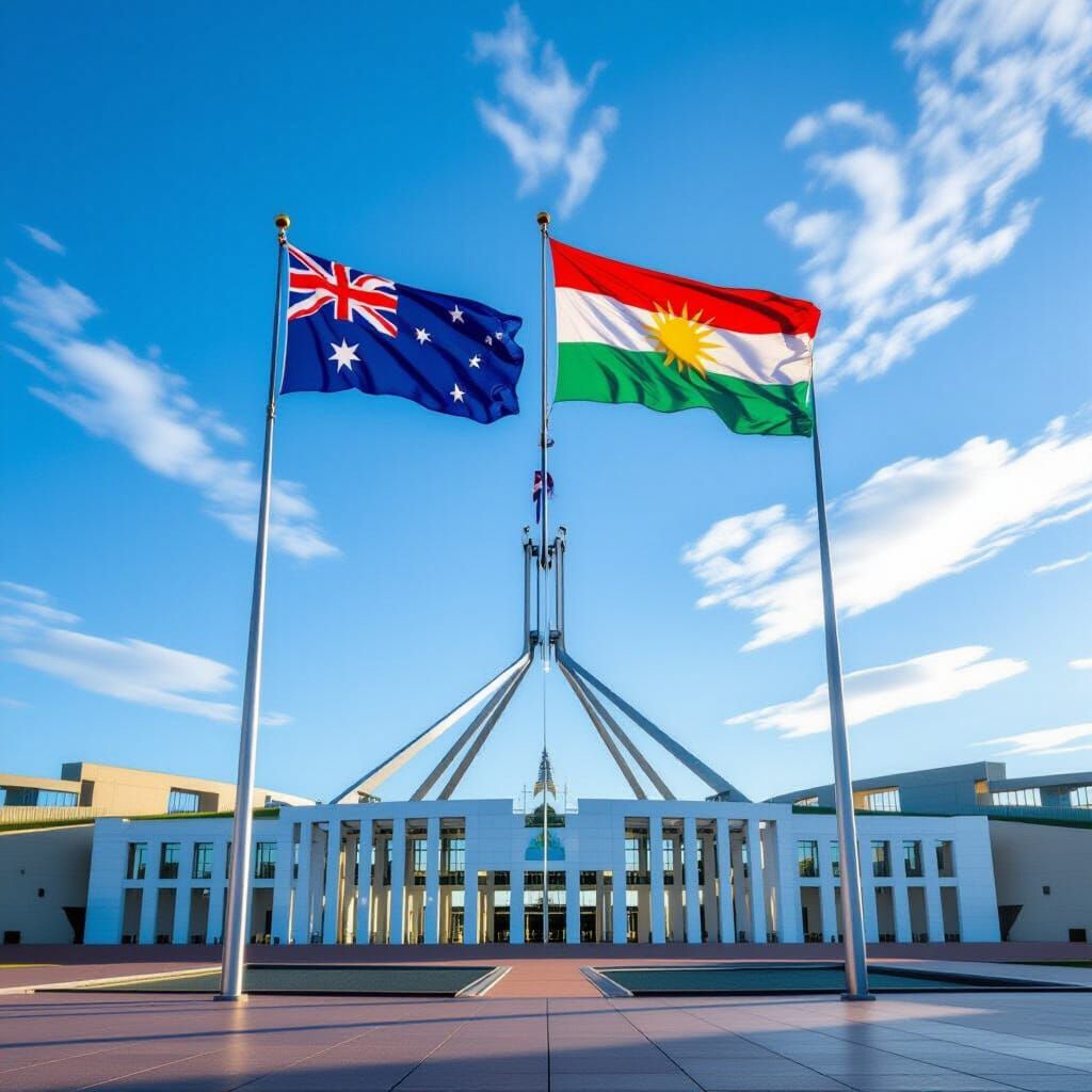 Australian Flags Fly Above Parliament in Golden Hour