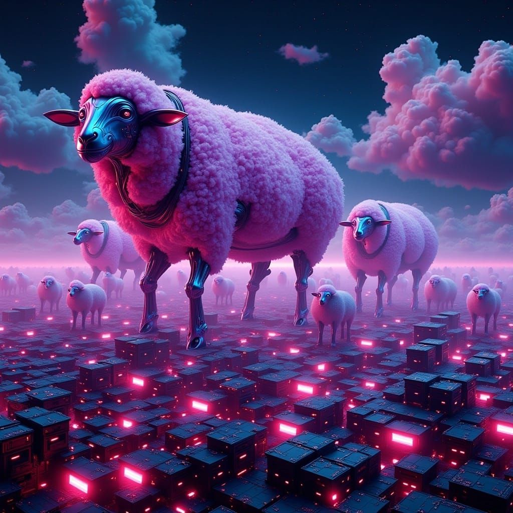 Android Sheep Graze in a Biomechanical Meadow