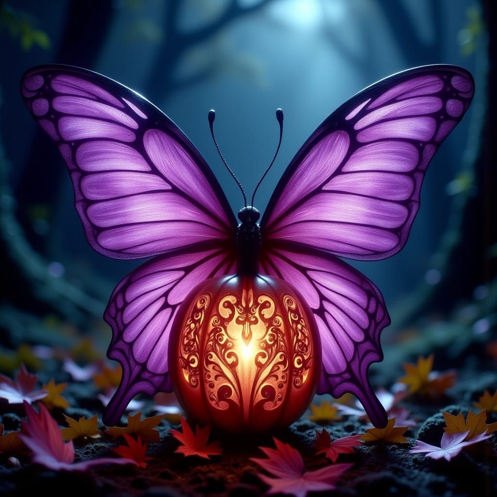 Purple Jack-O'-Lantern Butterfly in Mystical Style
