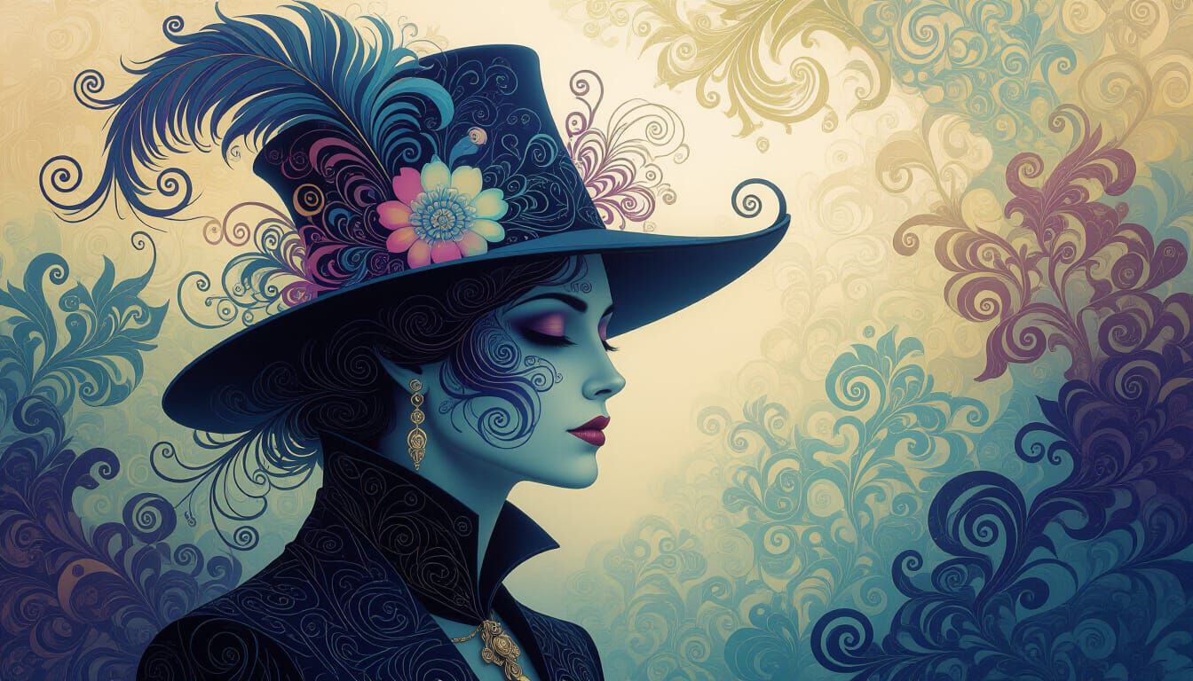 Iridescent Mad Hat in Surreal Abstract Expressionism