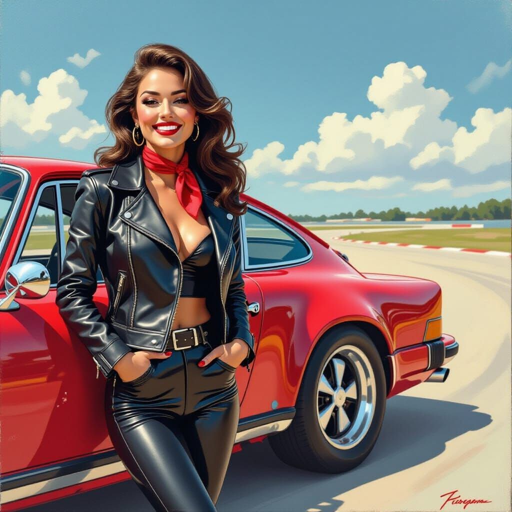 1970s Pinup Model Poses With Victory-Red Porsche