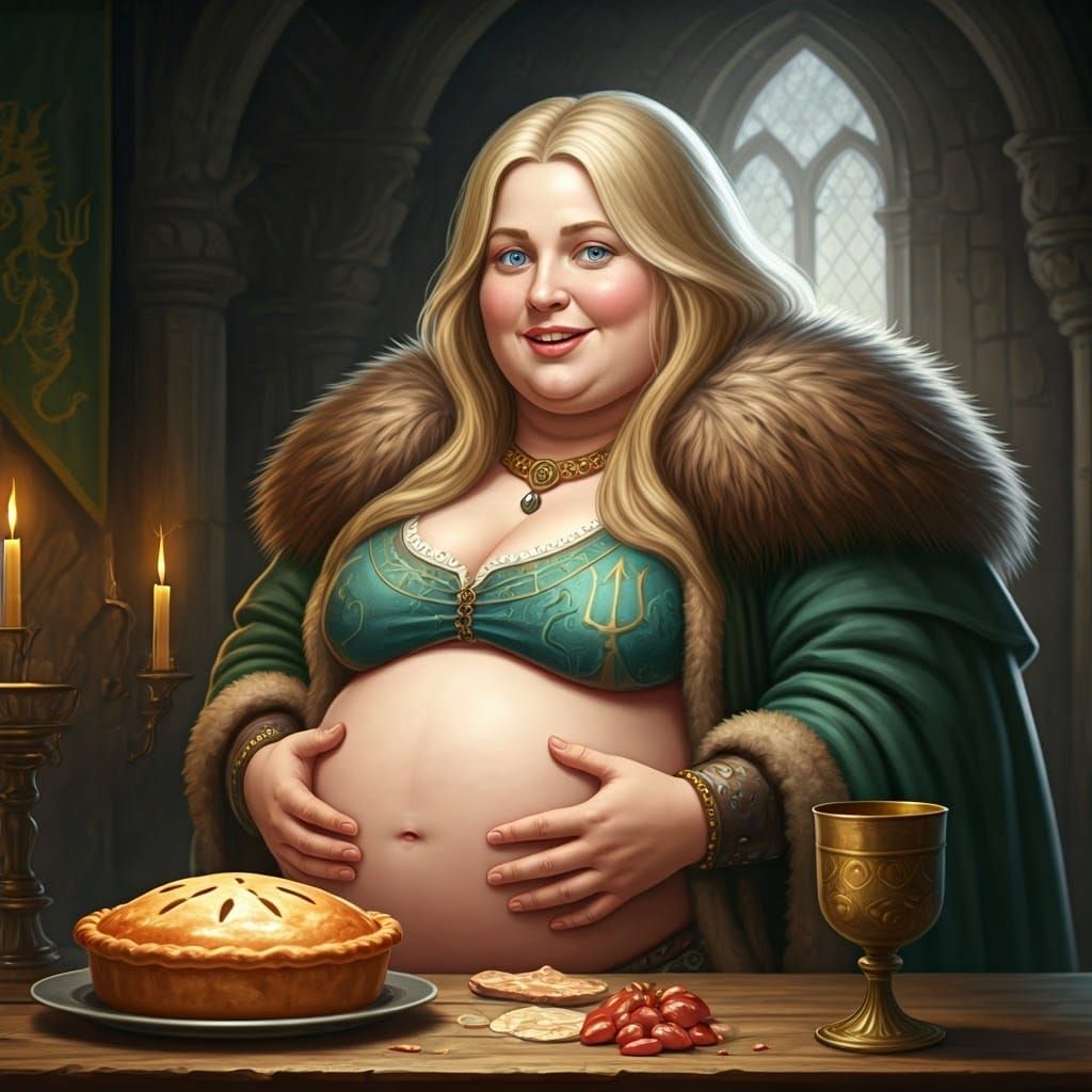 Medieval Feast Scene in Marble, Fat Lady with Unforgettable ...