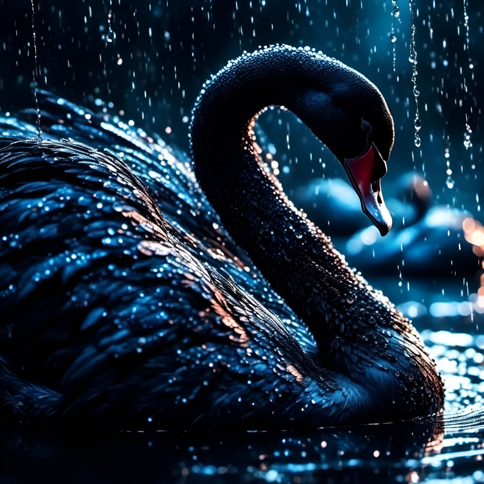 Ebony Feathers in the Rain