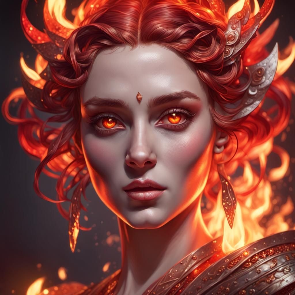 Radiant Fire Queen Portrait in Digital Art Style