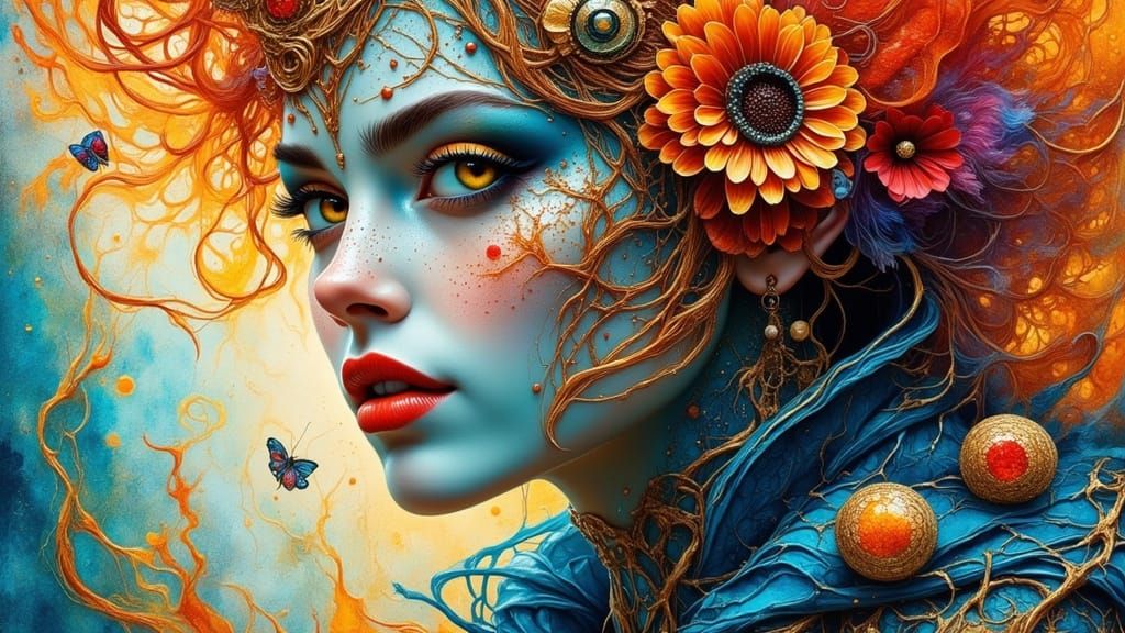 Impasto Painting of Woman with Tribal Tattoos