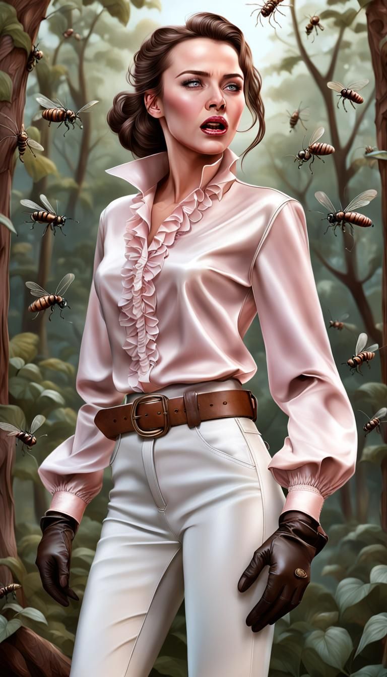 Woman in Forest Screams in Fear: Hyperrealistic Art