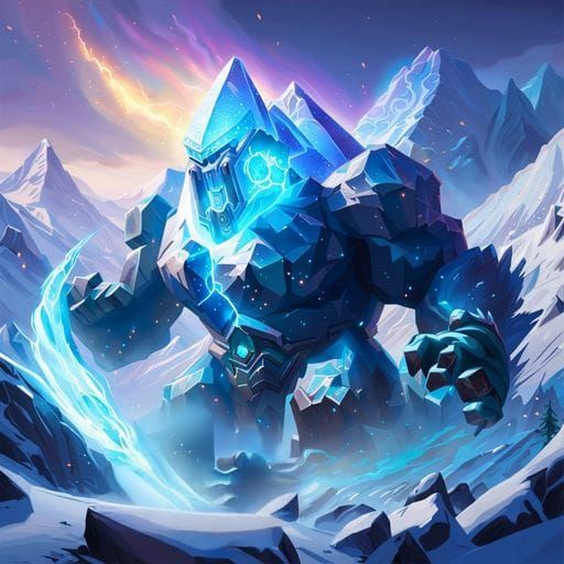 Majestic Ice Golem in Frozen Landscape