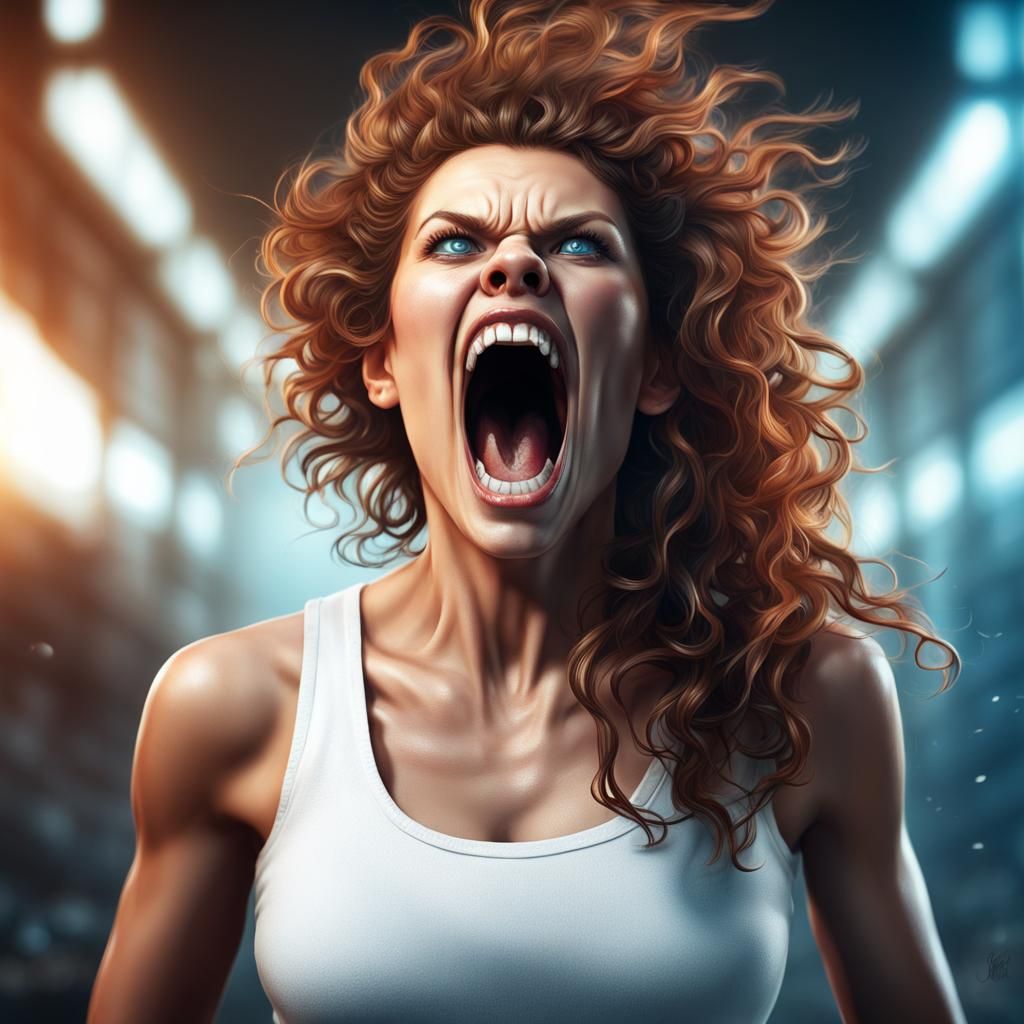Angry Woman Screaming Portrait in Detailed Matte Painting