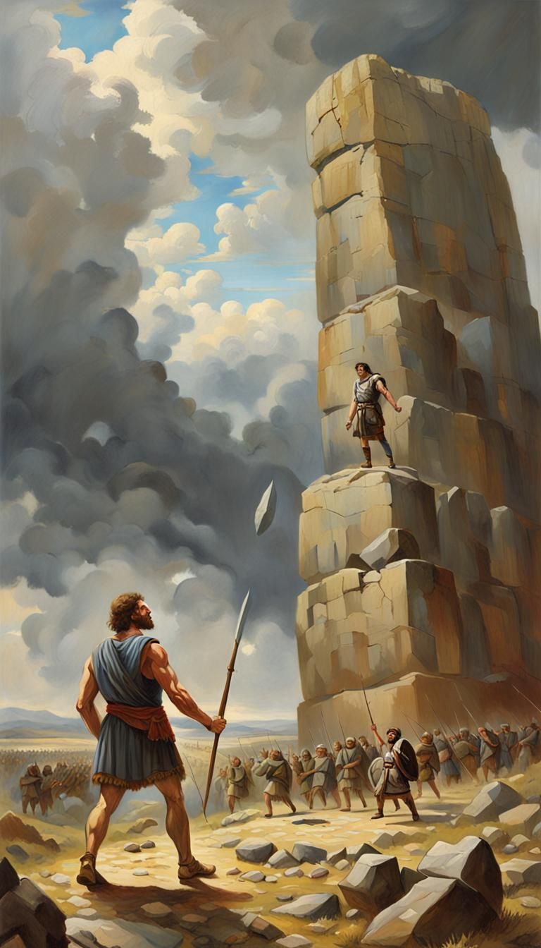 David and Goliath Painting in Renaissance Style