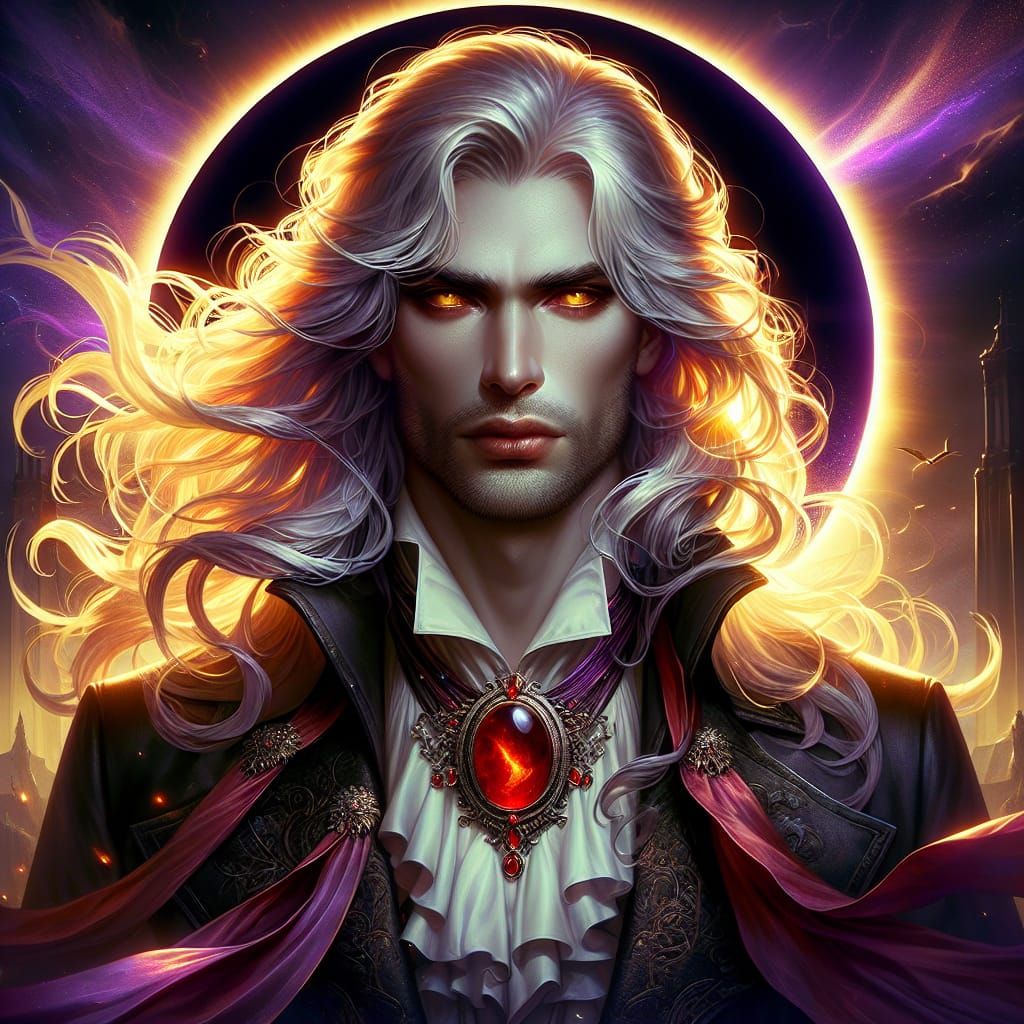 Handsome Vampire with Solar Eclipse in Gothic Style