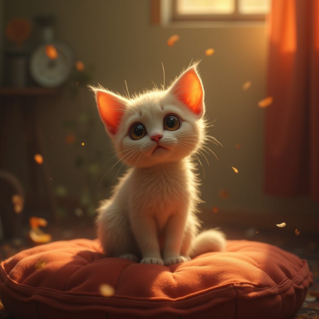 Ethereal Feline Form in Whimsical, Textured Lighting