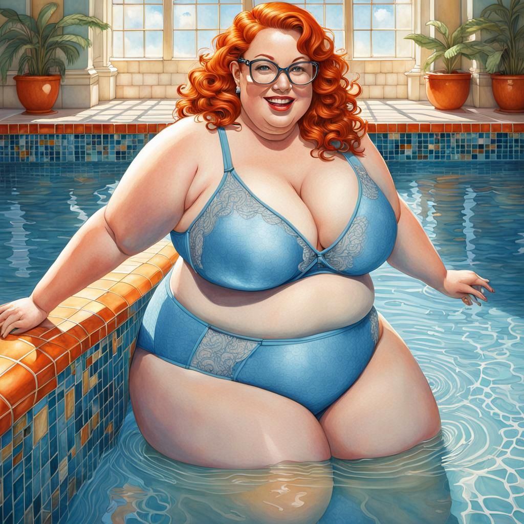 Pin-Up Girl in Blue Swimsuit, Comic Book Style