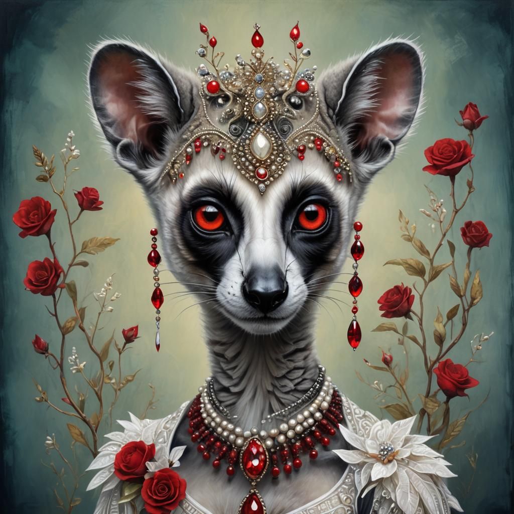 Whimsical Lemur Portrait in Chalk Art Style