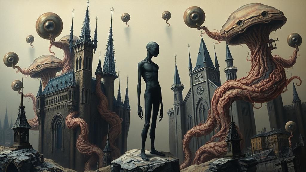 Surreal Biomechanical Landscape in Dark Visionary Style