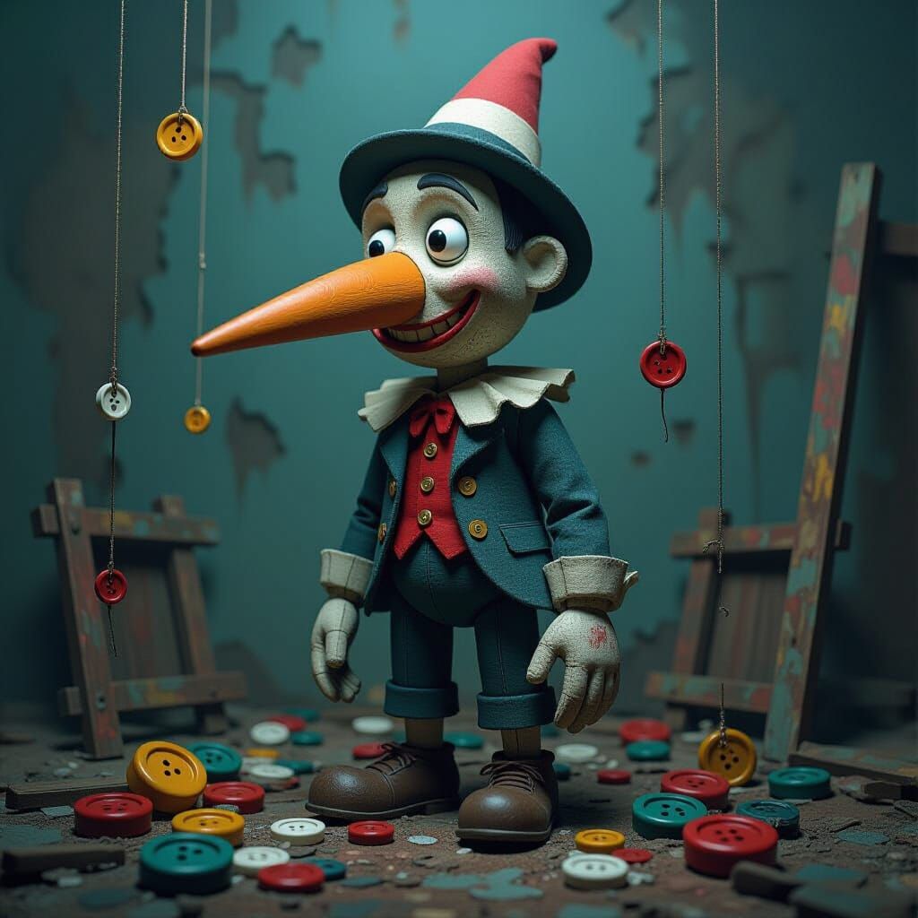 Colossal Wooden Puppet in Surreal Nightmare Landscape