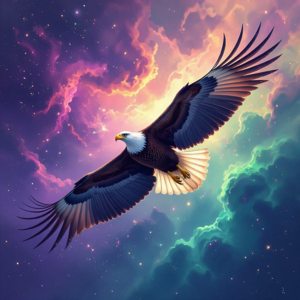 Majestic Water Eagle Soaring Through Nebula as Digital Art