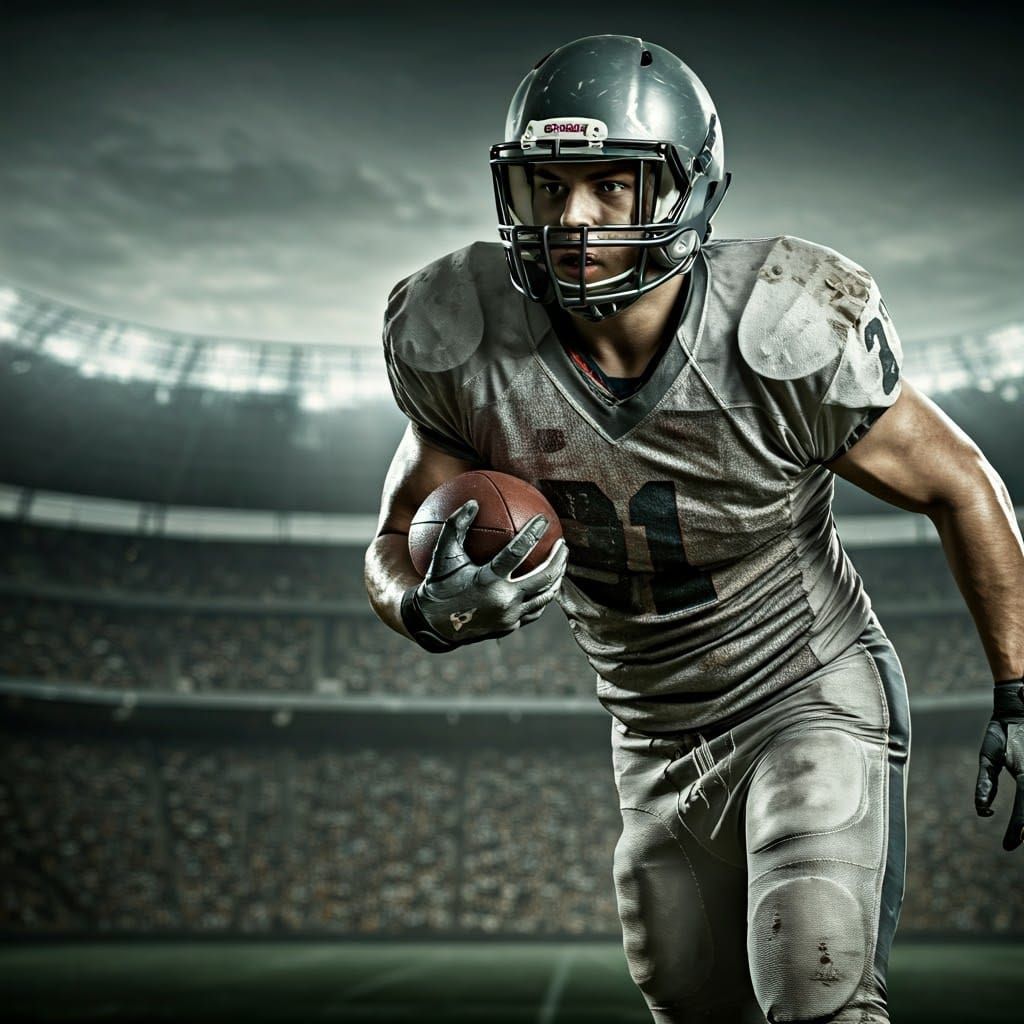 American Football Player Action Shot in Cinematic Style
