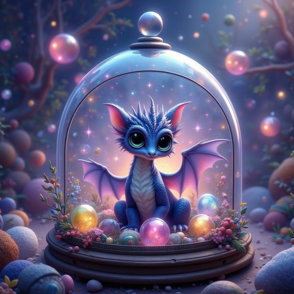 Whimsical Baby Dragon in a Glass Jewelry Box