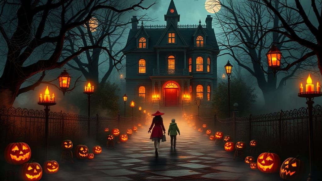 Eerie Halloween Pathway to Haunted House