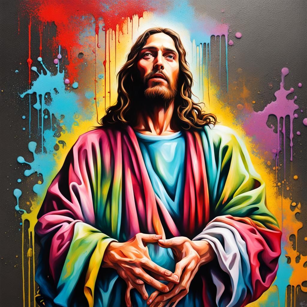 Jesus in Vibrant Graffiti Street Art