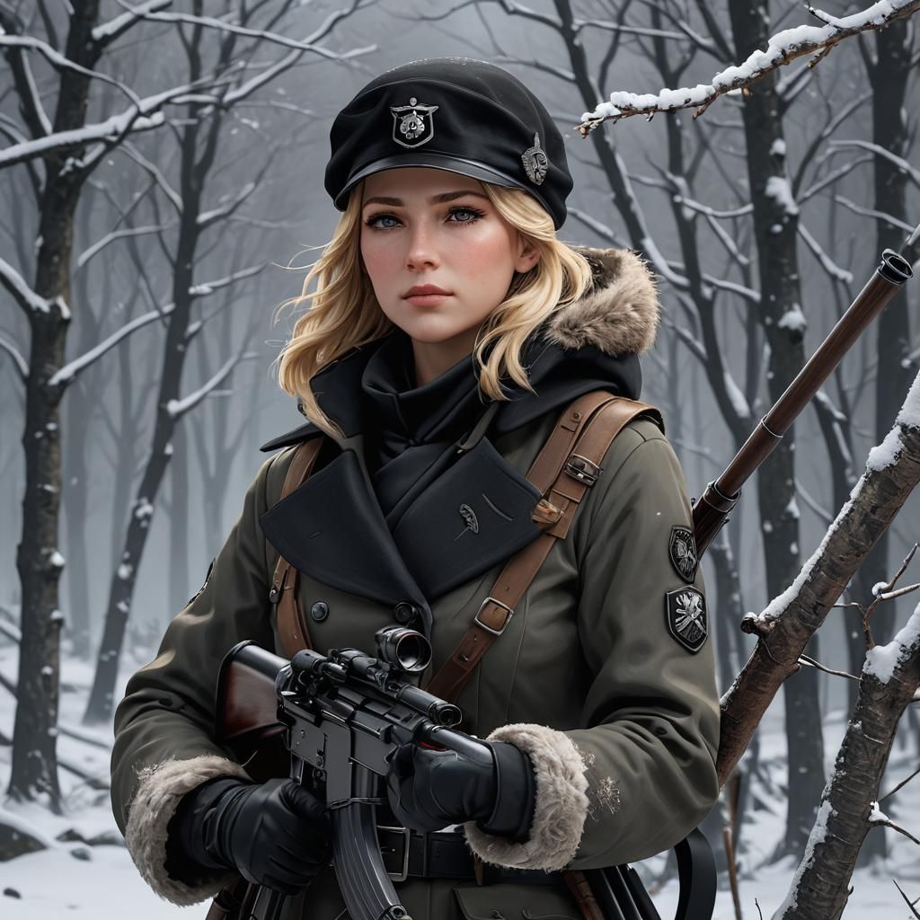 WWII German Sniper in Winter, Anime-Inspired 3D Art