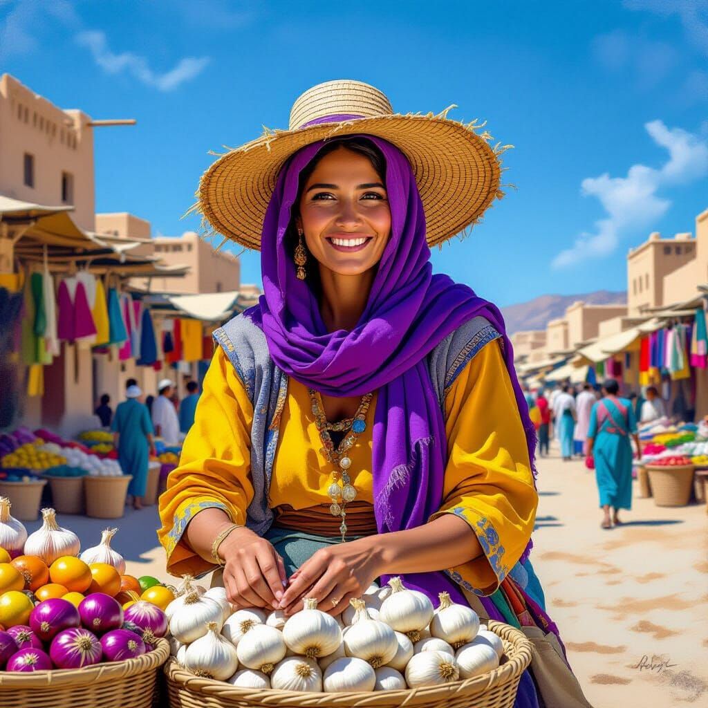 Desert Market Garlic Seller in Orientalist Style