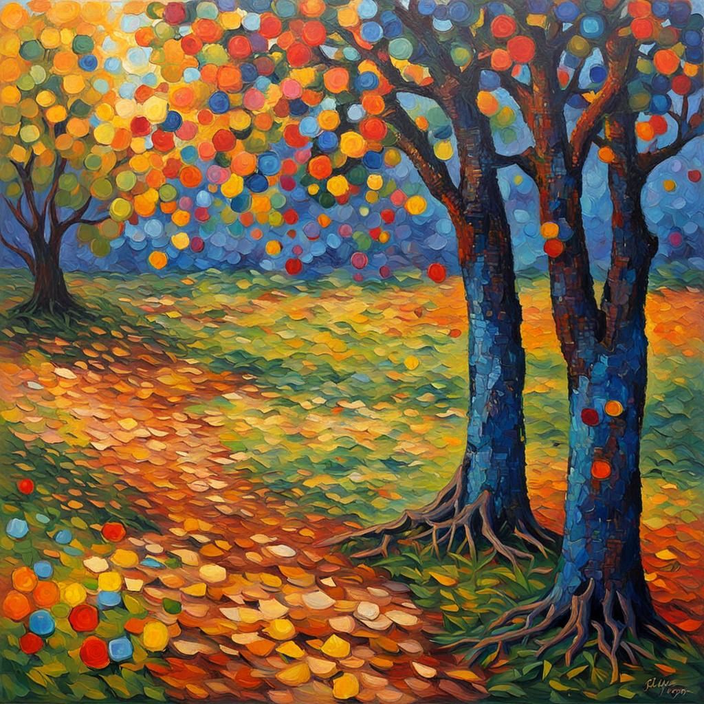 Colorful Expressionist Painting with Impasto Texture