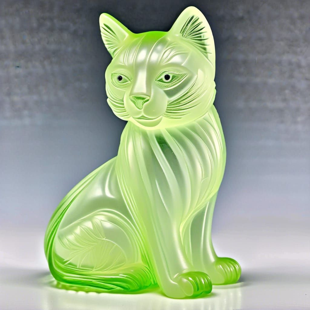 Art Deco Uranium Glass Cat Figurine