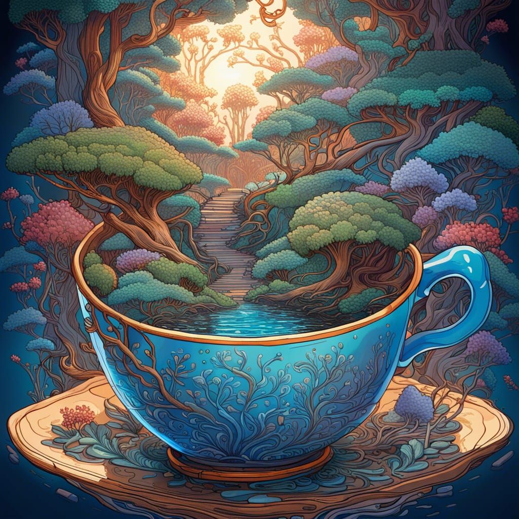 Thriving Ecosystem Inside a Teacup Microphotograph