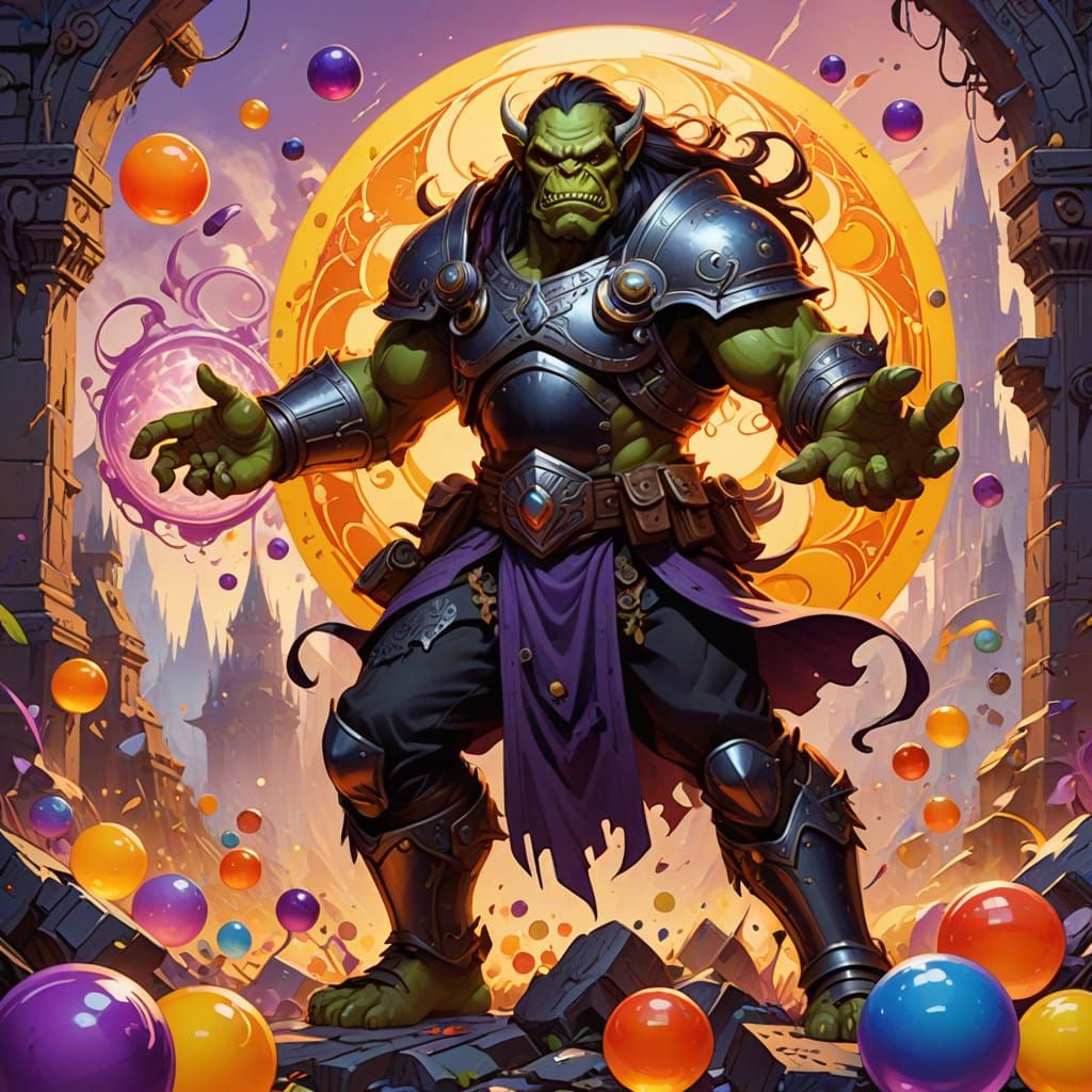 Vibrant Orcs Clash in Colorful Chaos under Bright Sun