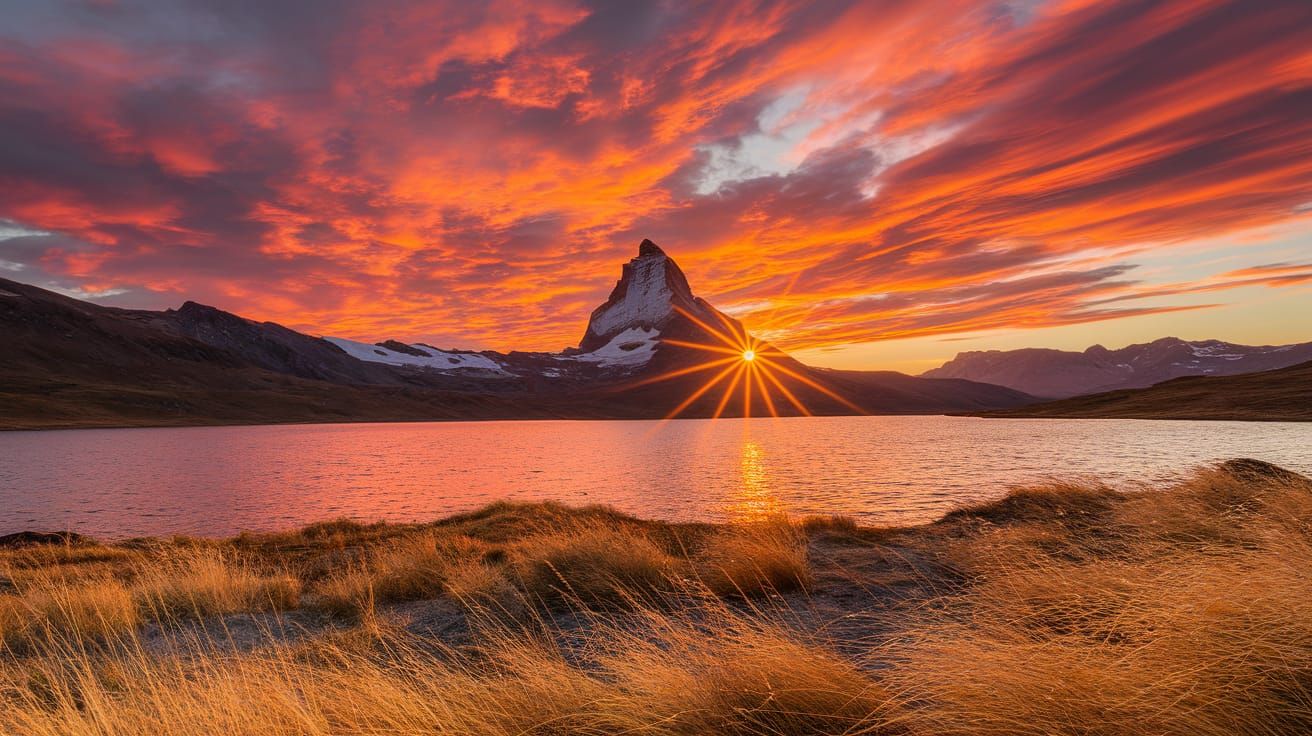 Majestic Mountain Sunset Painting