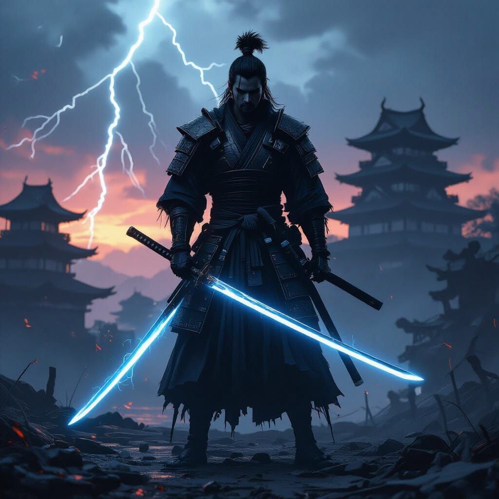Dark Fantasy Samurai Warrior with Glowing Katana