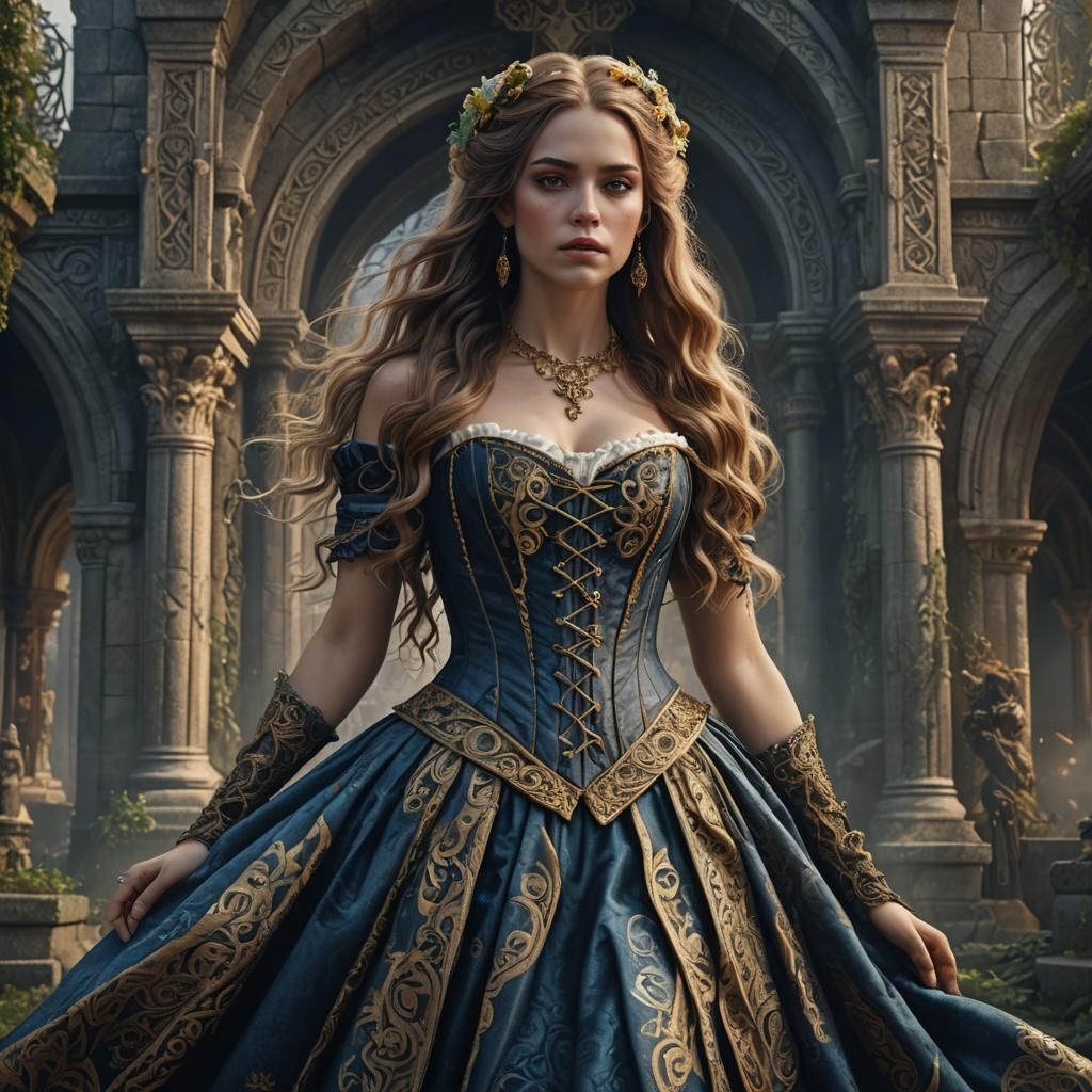 Baroque Woman in Celtic Graveyard: Fantasy Art