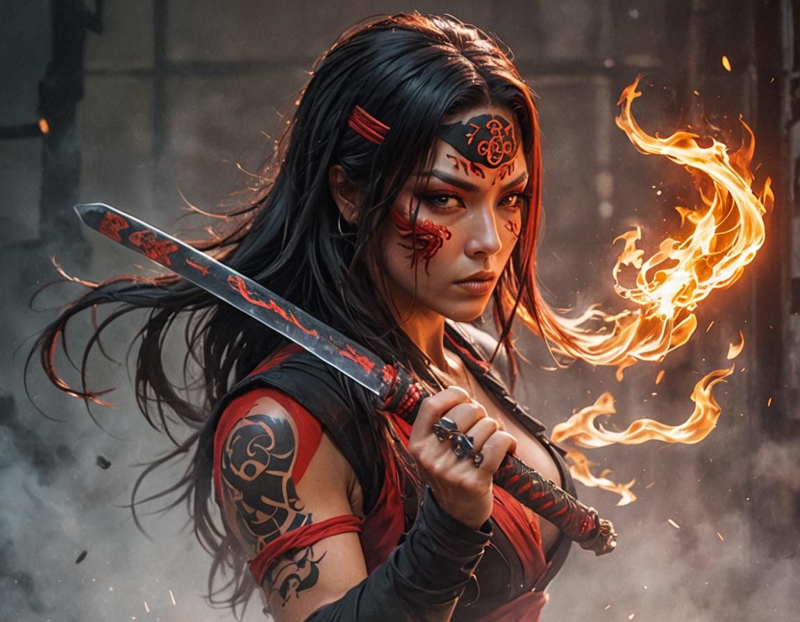 Fiery Ninja Woman: Cinematic Masterpiece
